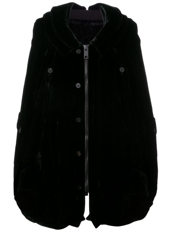 Vera Wang Velvet Oversized Hooded Coat - Black