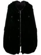 Vera Wang Velvet Oversized Hooded Coat - Black