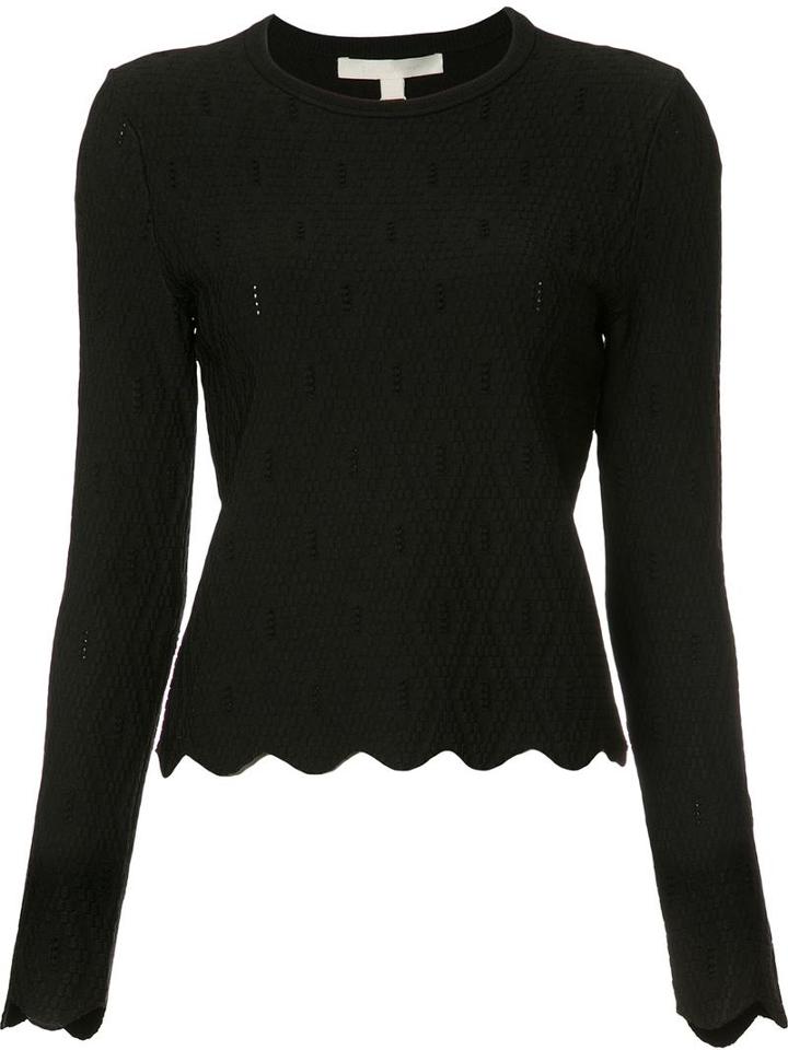 Jonathan Simkhai Scalloped Hem Blouse, Women's, Size: Medium, Black, Rayon/nylon/spandex/elastane