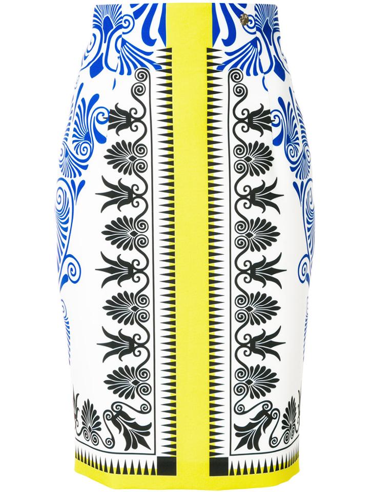 Versace Collection Printed Pencil Skirt - White