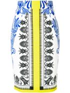 Versace Collection Printed Pencil Skirt - White