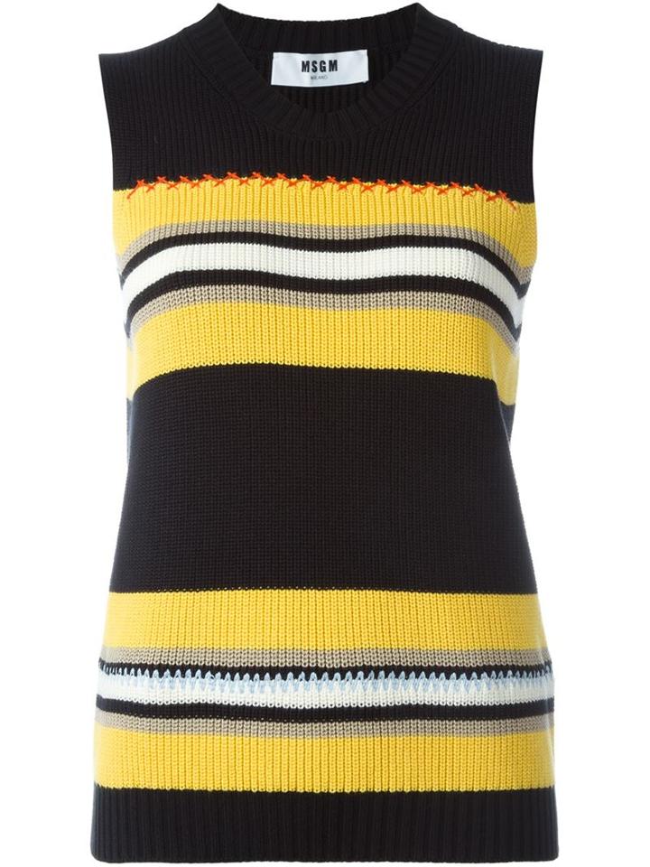 Msgm Striped Knitted Tank Top, Women's, Size: Xs, Black, Cotton