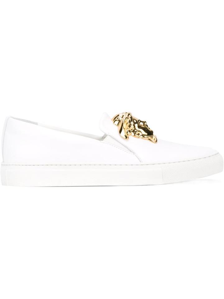 Versace Medusa Slip-on Sneakers, Women's, Size: 40, White, Leather/rubber/metal Other