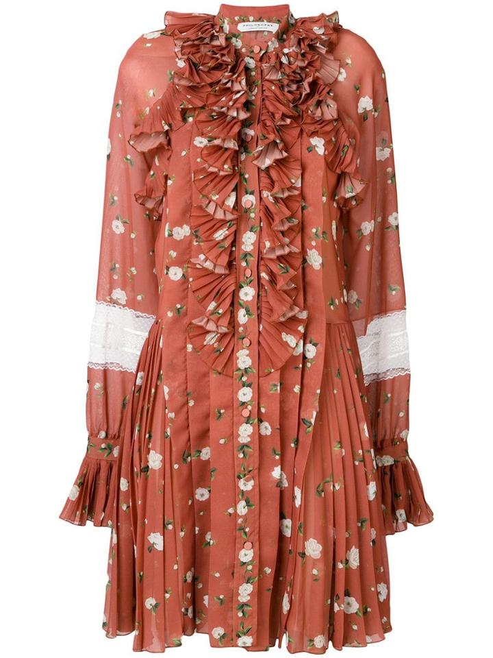 Philosophy Di Lorenzo Serafini Pleated Ruffle Dress - Brown