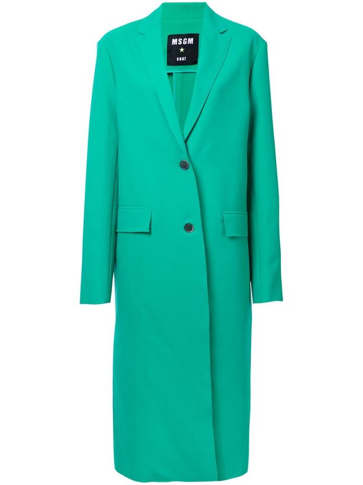 Msgm Single Breasted Coat, Women's, Size: 44, Green, Polyester/spandex/elastane/viscose