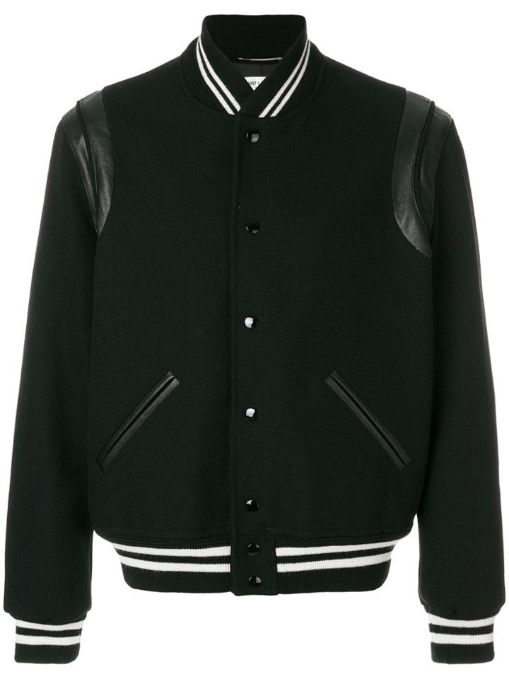 Saint Laurent Contrast-cuff Bomber Jacket - Black