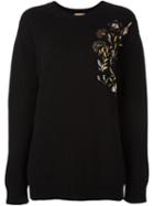 No21 Floral Embroidery Sweater, Women's, Size: 36, Black, Polyamide/alpaca