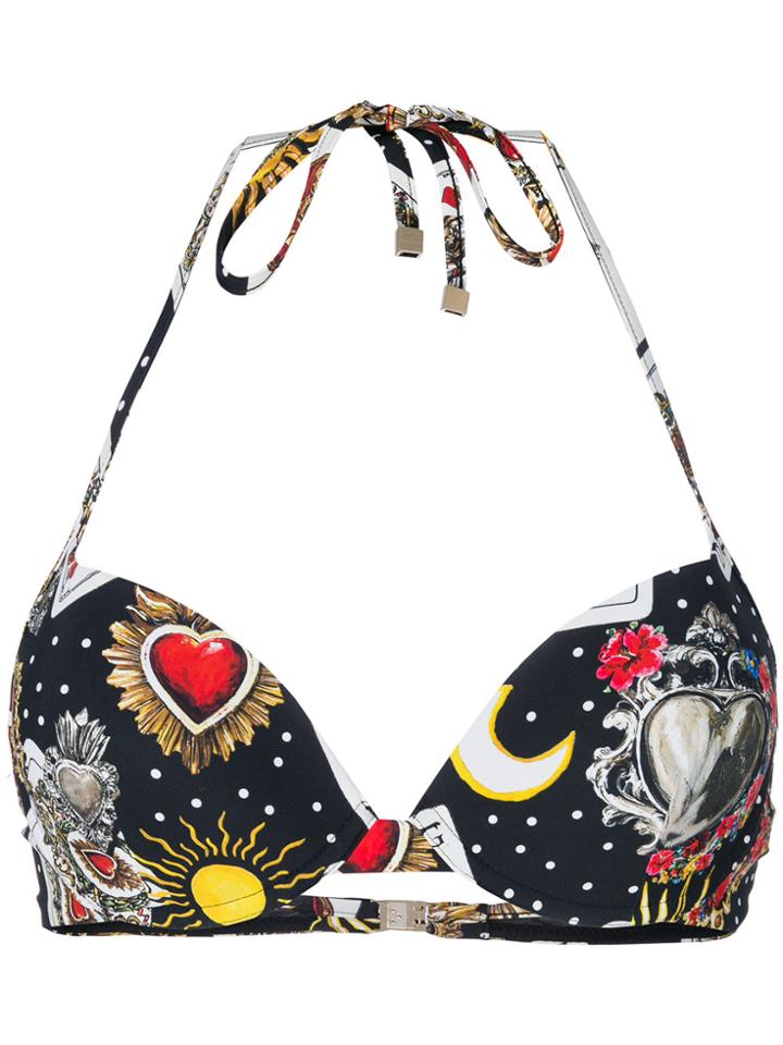 Dolce & Gabbana Push-up Printed Bikini Top - Black