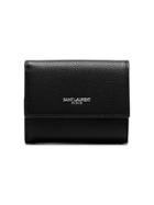 Saint Laurent Black Flap Front Textured Leather Wallet