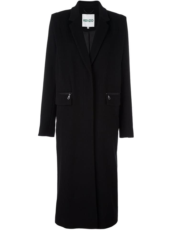 Kenzo Single Breasted Coat, Women's, Size: 42, Black, Cotton/acetate/cashmere/wool