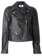 Mm6 Maison Margiela Biker Leather Jacket, Women's, Size: 42, Black, Calf Leather/polyester