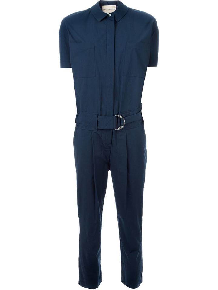 Erika Cavallini Shortsleeved Belted Jumpsuit, Women's, Size: 40, Blue, Cotton/spandex/elastane