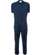 Erika Cavallini Shortsleeved Belted Jumpsuit, Women's, Size: 40, Blue, Cotton/spandex/elastane