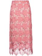 Alice+olivia - Fringed Lace Midi Skirt - Women - Polyester/spandex/elastane - 8, Pink/purple, Polyester/spandex/elastane
