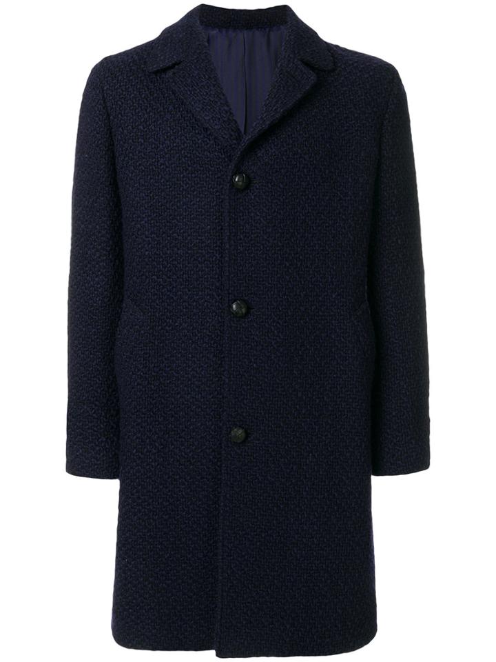 Mp Massimo Piombo Knit Detailed Single Breasted Coat - Blue