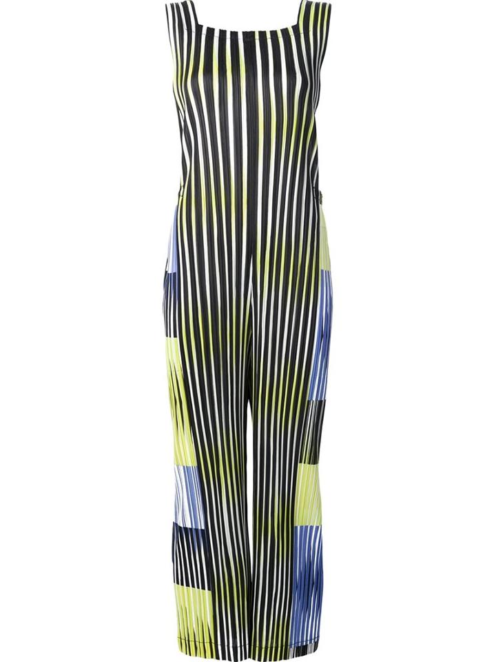Pleats Please By Issey Miyake Sleeveless Striped Jumpsuit, Women's, Size: 4, Black, Polyester
