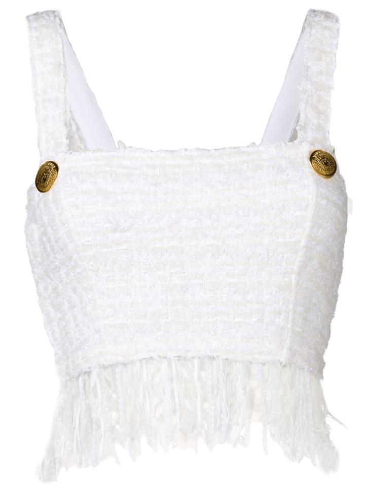 Balmain Tweed Crop Top - White