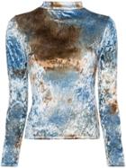 Collina Strada Tie-dyed Crushed-velvet Top - Blue