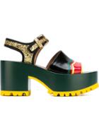 Marni One Band Wedge Techno Fabric Sandals, Women's, Size: 35, Black, Patent Leather/pvc/rubber