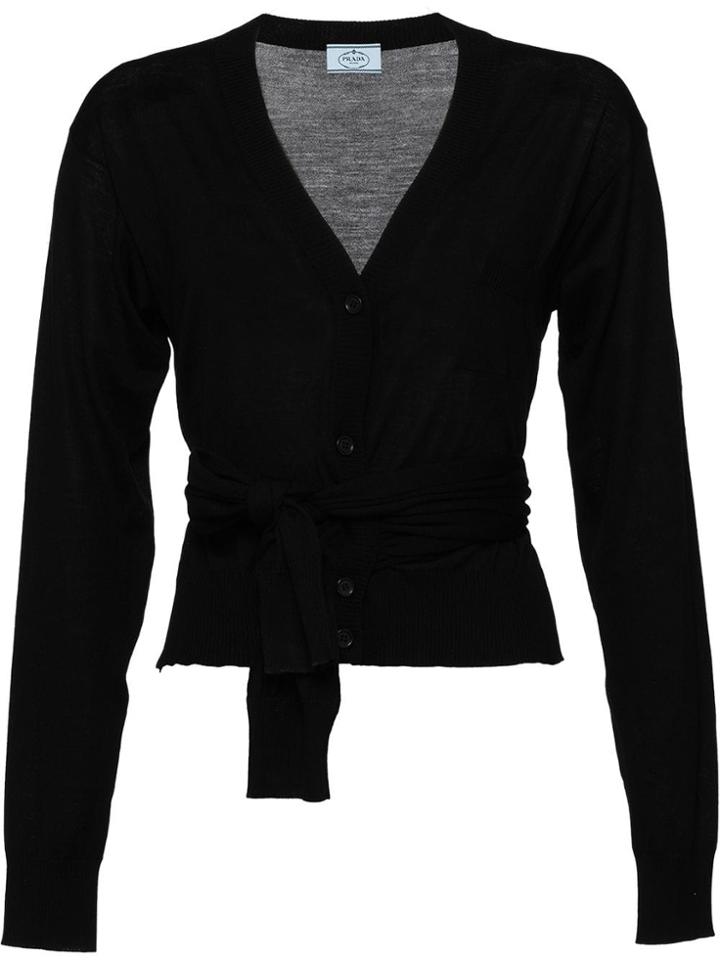 Prada Belted Button Cardigan - Black