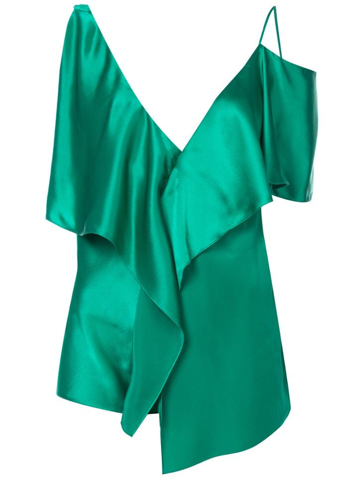 Dvf Diane Von Furstenberg Asymmetrical Ruffle Front Blouse - Green