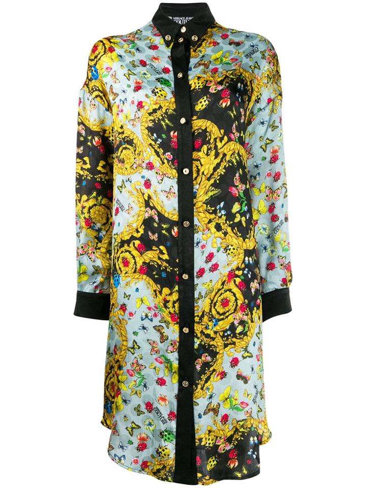 Versace Jeans Couture Floral-print Shirt Dress - Blue