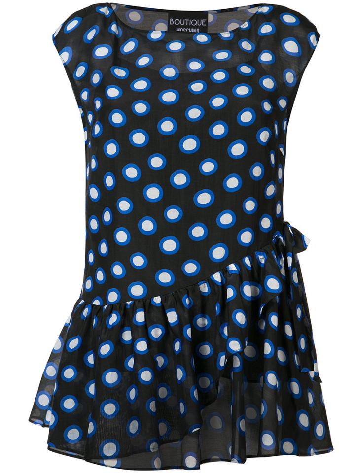 Boutique Moschino Sleeveless Polka Dot Blouse, Women's, Size: 42, Black, Silk/cotton