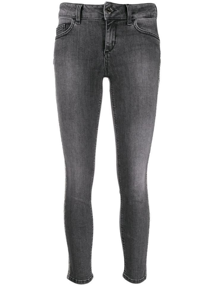 Liu Jo Cropped Skinny Jeans With Glitter Stripe - Grey