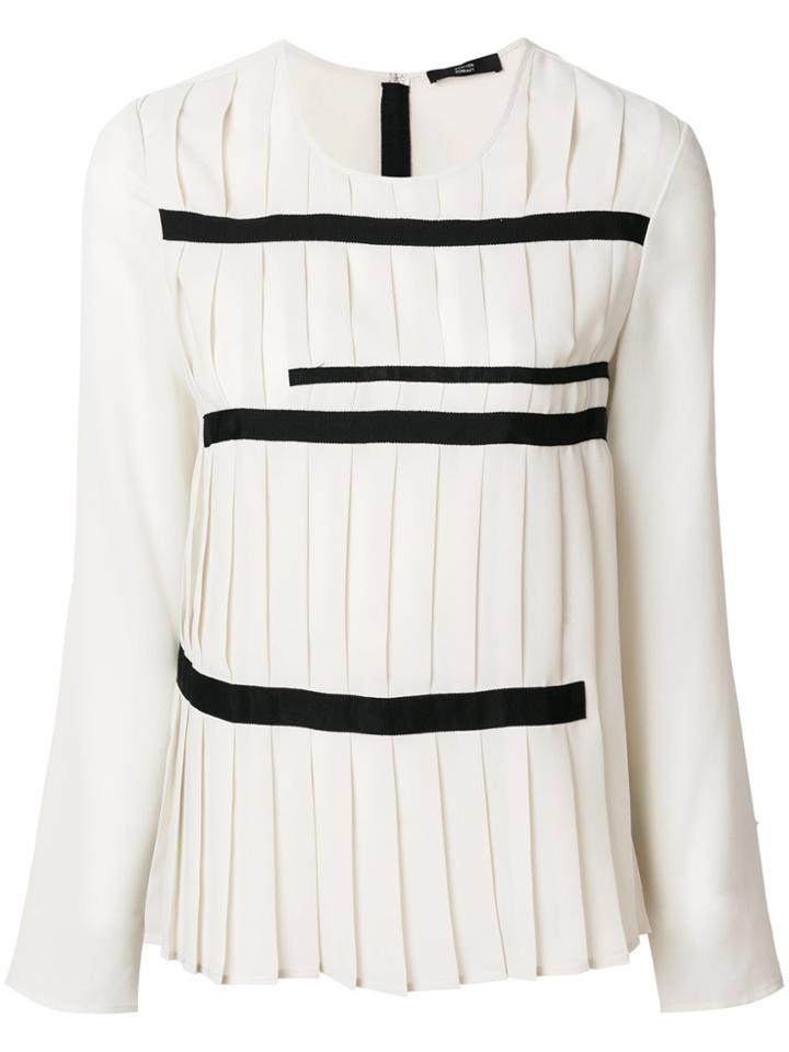 Steffen Schraut Grosgrain Trim Pleated Blouse - White