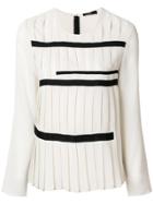 Steffen Schraut Grosgrain Trim Pleated Blouse - White