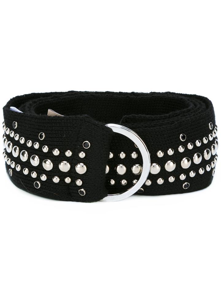 Laneus Studded Adjustable Fit Belt, Women's, Black, Cotton/aluminium/glass
