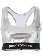 Paco Rabanne Logo Print High Shine Cropped Top - Metallic