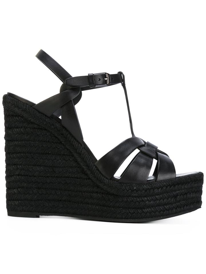 Saint Laurent Espadrille Wedge Sandals - Black