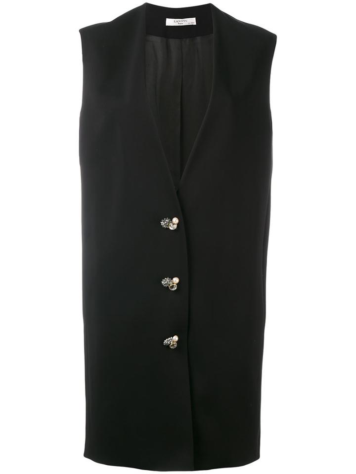 Lanvin - Embellished Fastening Sleeveless Coat - Women - Spandex/elastane/acetate/cupro/viscose - 36, Black, Spandex/elastane/acetate/cupro/viscose
