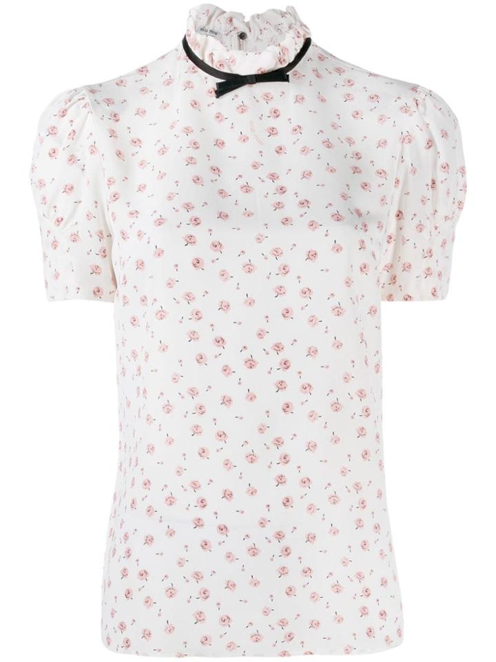 Miu Miu Rose Print Short-sleeved Top - White