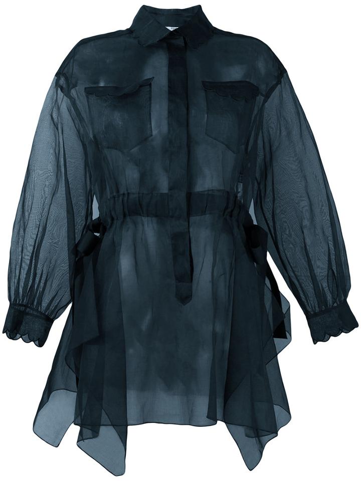 Fendi - Sheer Long Sleeve Shirt - Women - Cotton/viscose - 44, Blue, Cotton/viscose
