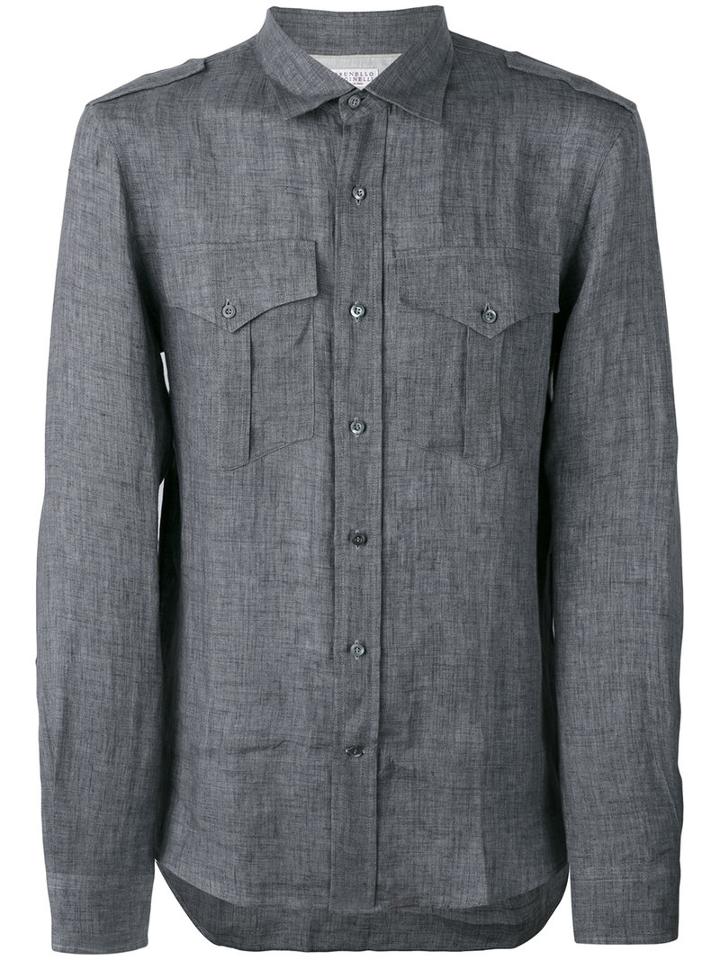 Brunello Cucinelli - Shoulder Straps Shirt - Men - Linen/flax - Xxl, Grey, Linen/flax