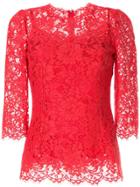 Dolce & Gabbana Lace Pattern Scalloped Blouse - Red