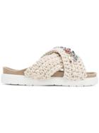 Inuiki Embellished Cross Strap Sandals - Nude & Neutrals