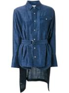 Fad Three Asymmetric Belt Shirt, Women's, Blue, Linen/flax/cupro