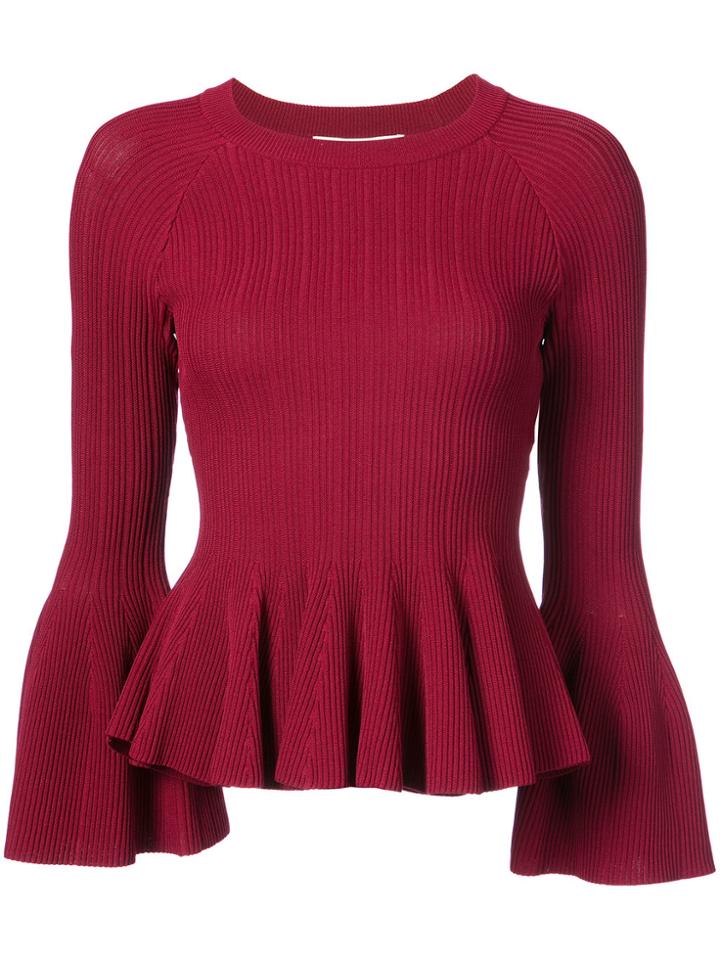 Jonathan Simkhai Ribbed Peplum Jumper - Red