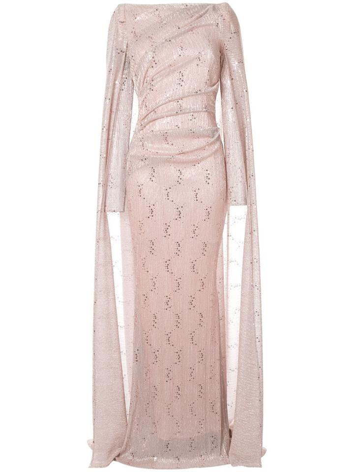 Talbot Runhof Long-sleeve Flared Maxi Dress - Pink