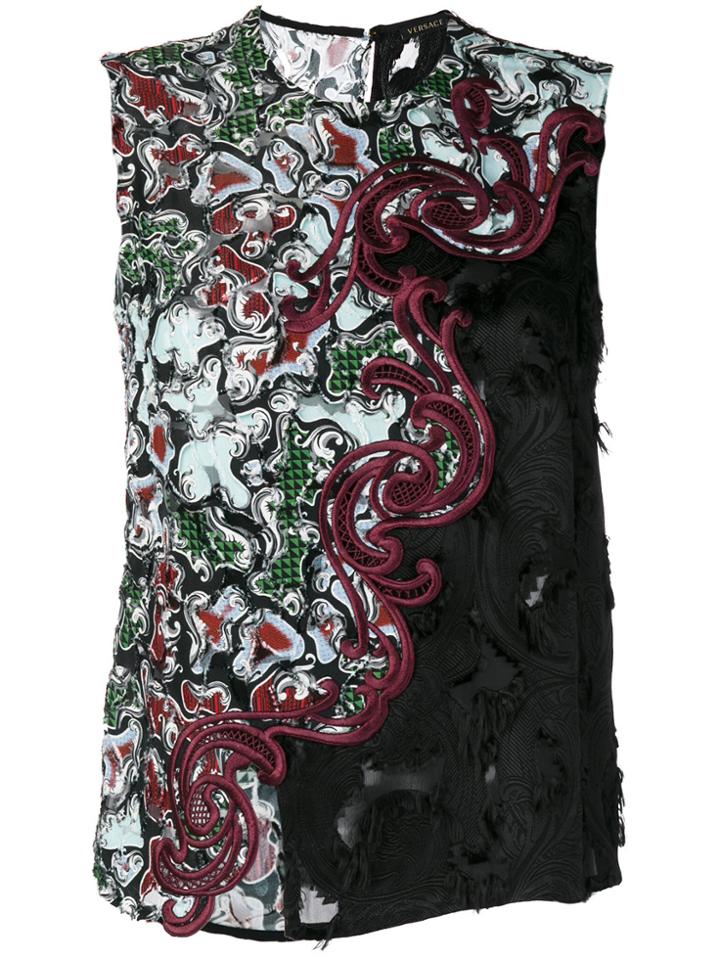 Versace Baroque Macramé Lace Top - Black