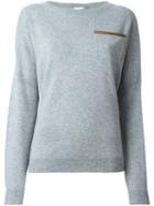 Agnona Cashmere Chest Pocket Pullover, Women's, Size: Medium, Grey, Cashmere