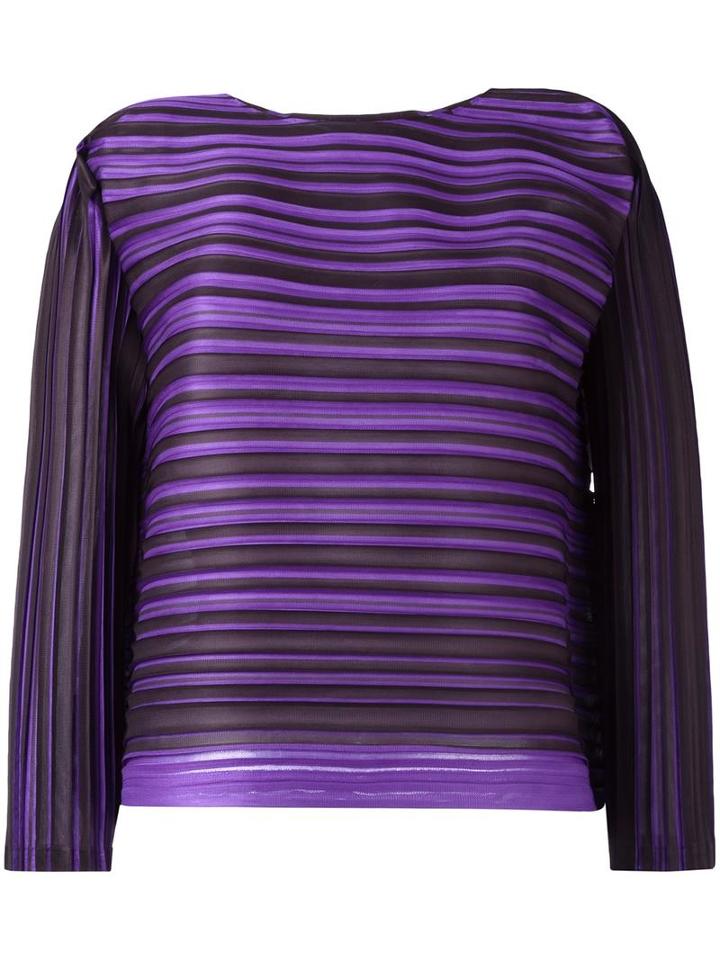 Pleats Please By Issey Miyake Pleated Stripes Boxy Blouse, Women's, Size: 3, Black, Polyester