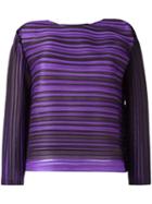 Pleats Please By Issey Miyake Pleated Stripes Boxy Blouse, Women's, Size: 3, Black, Polyester