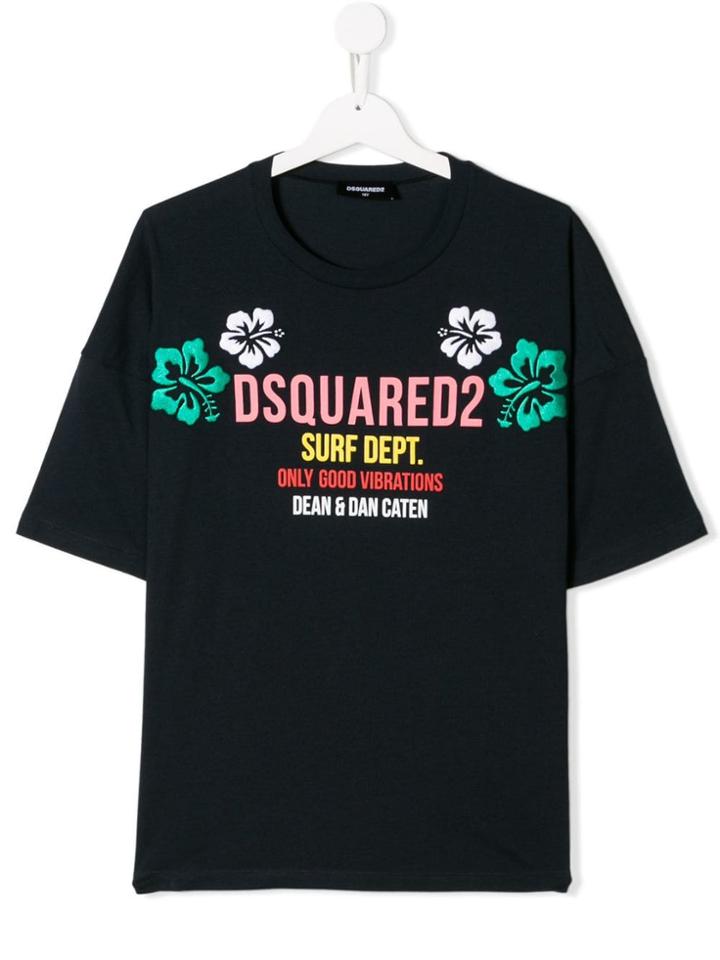Dsquared2 Kids Teen Embroidered Floral Details T-shirt - Black