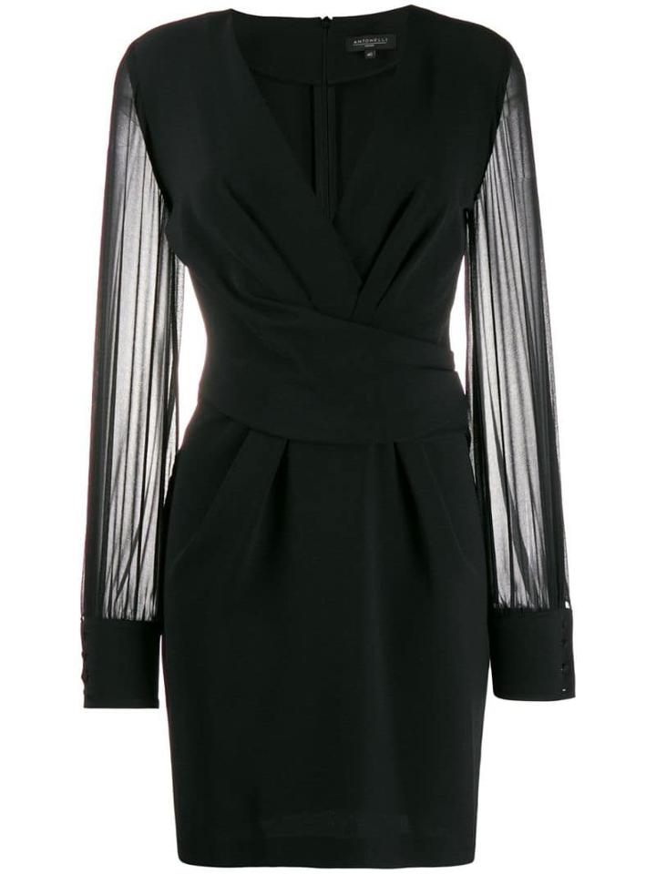 Antonelli Sheer-sleeve Wrap-around Dress - Black