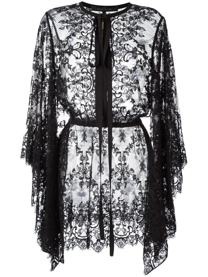 Elie Saab Pussybow Lace Blouse, Women's, Size: 38, Black, Cotton/polyamide/silk