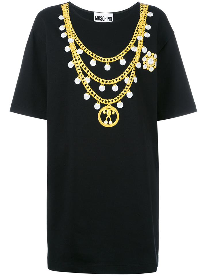 Moschino - Chain Print T-shirt Dress - Women - Cotton/other Fibers - 42, Black, Cotton/other Fibers